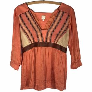 Lauren Moffatt Boho Blouse w/ Leather Trim